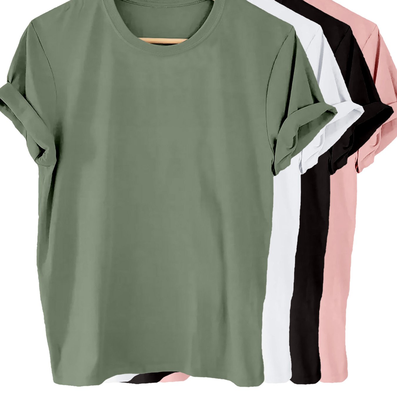 Women's Solid Color Cotton T-Shirts Pack for Summer and Spring Casual Short Sleeve Crew Neck