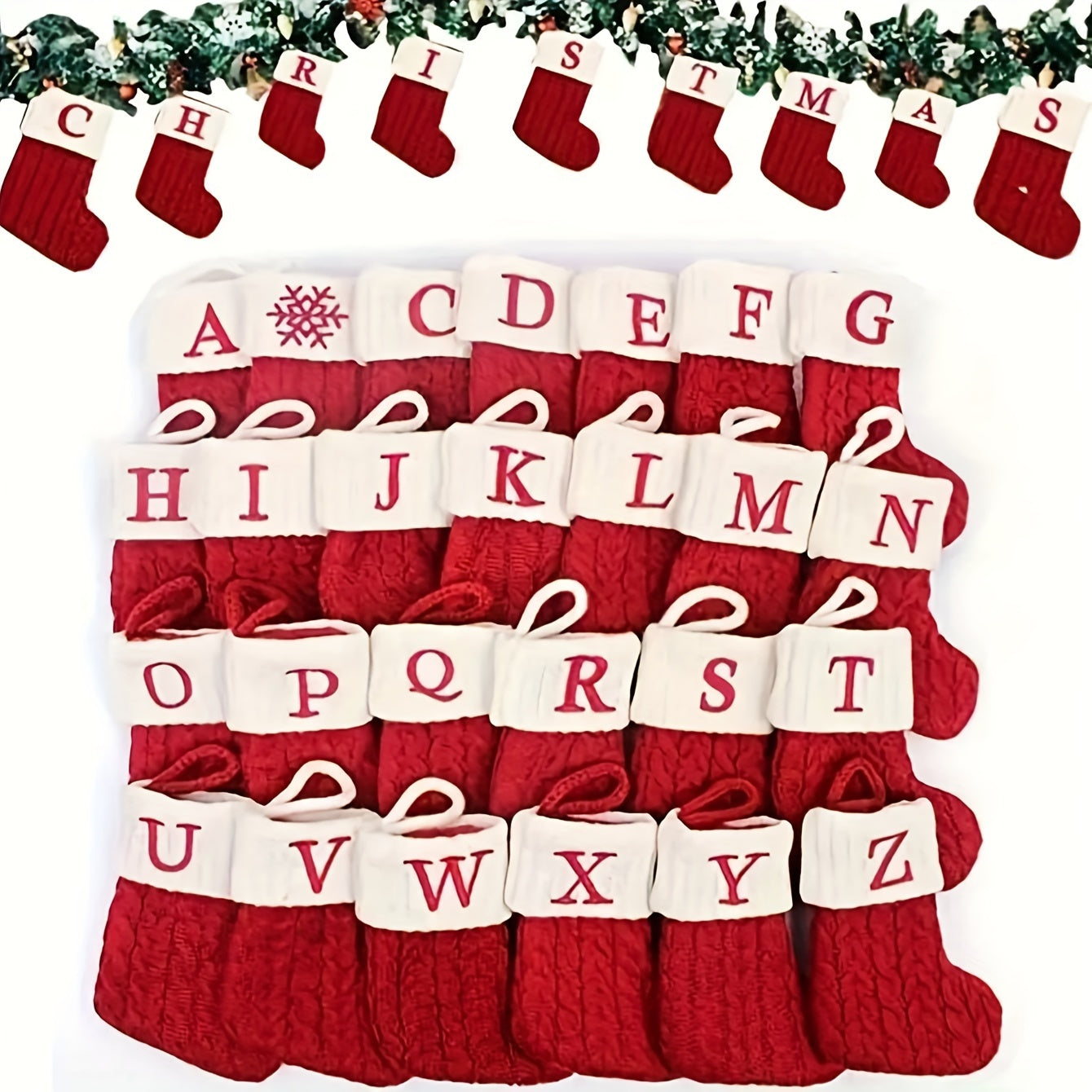 Knitted Christmas Stocking with Letter Design for Tree Decor and Holiday Gifts
