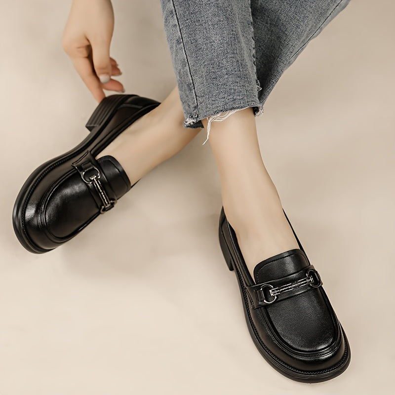 Women's Breathable Slip-On Loafers Black Synthetic Stylish Work Shoes