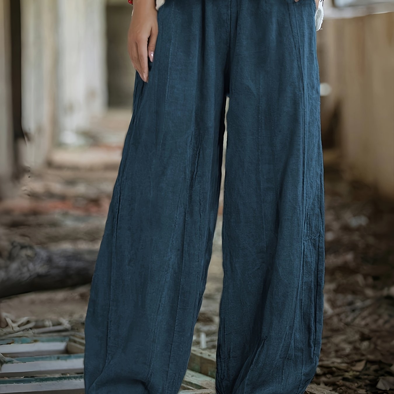 Women’s Plus Size Wide Leg Pants Olive Green Casual Trousers Pockets