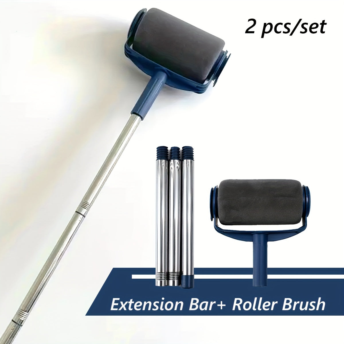 2-Piece Paint Roller Set with Extension Rod for Walls and Latex Paint
