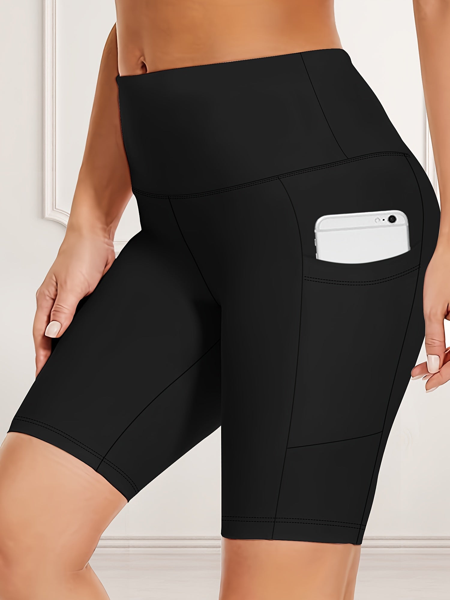 Plus Size High-Waist Stretch Shorts with Pockets Polyester Blend 3-Pack