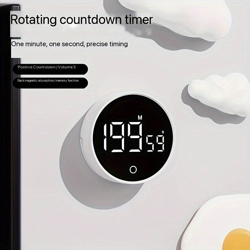 Whisper Quiet LED Kitchen Timer Swiveling Battery-Operated for Cooking and Beauty