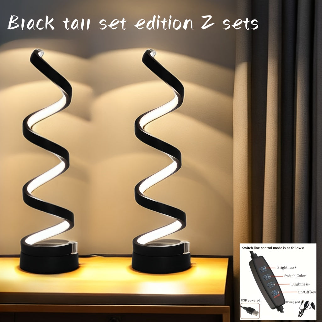 Modern Metal Spiral Table Lamp with Adjustable Lighting and USB Power for Bedroom Study Living Room