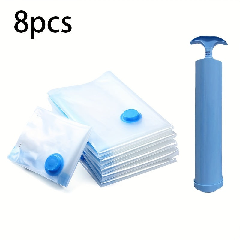 8 ta vakuum saqlash sumkasi va qo'lda havo pompasi sayohat uchun kiyimlarni tartibga solish