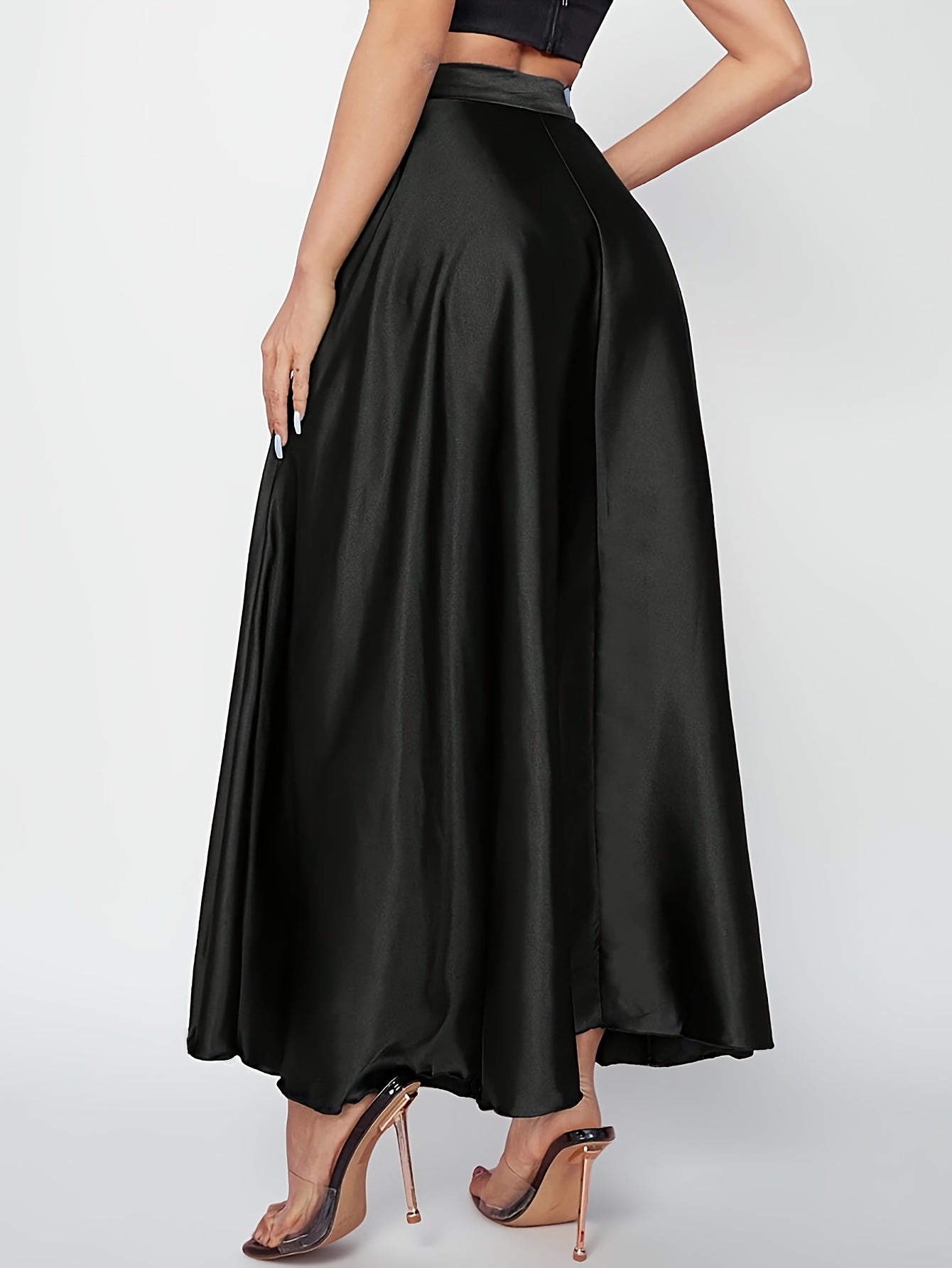 Women's Satin Midi Skirt High Waist Plus Size Solid Color
