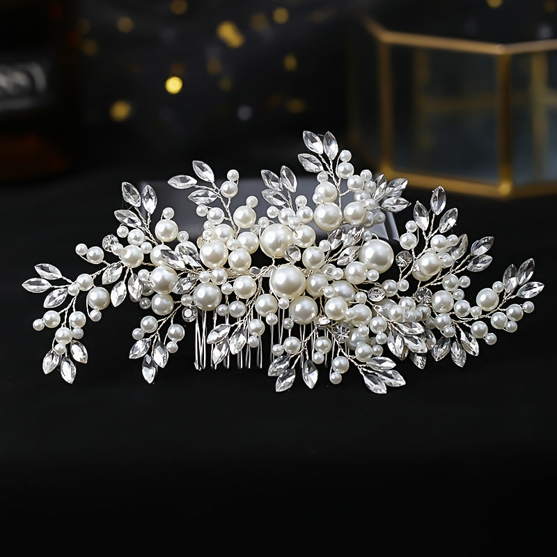 Faux Pearl and Crystal Hair Comb Wedding Bridal Hair Accessory Flower Headpiece
