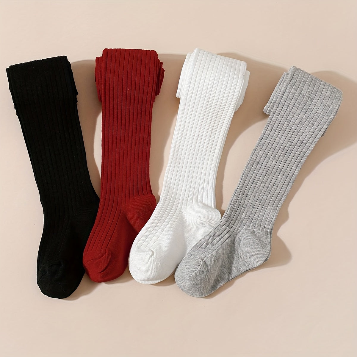 Girls' 4-Pack Striped and Solid Color Pantyhose All-Season Knit Polyester