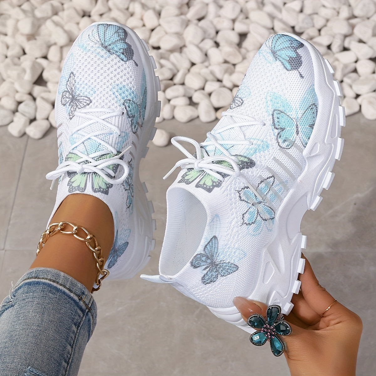 Women's White Breathable Running Sneakers with Pastel Purple Blue Accents