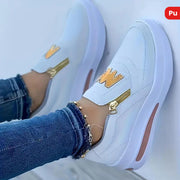 Women's Synthetic Letter Print Platform Sneakers, Low-Top Casual Shoes