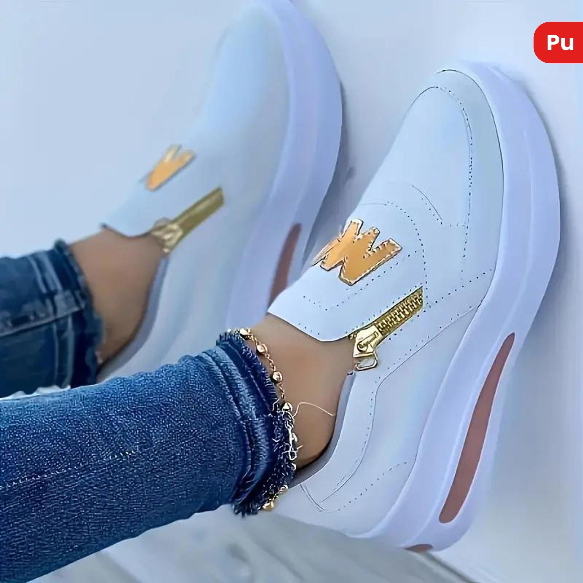Women's Synthetic Letter Print Platform Sneakers, Low-Top Casual Shoes