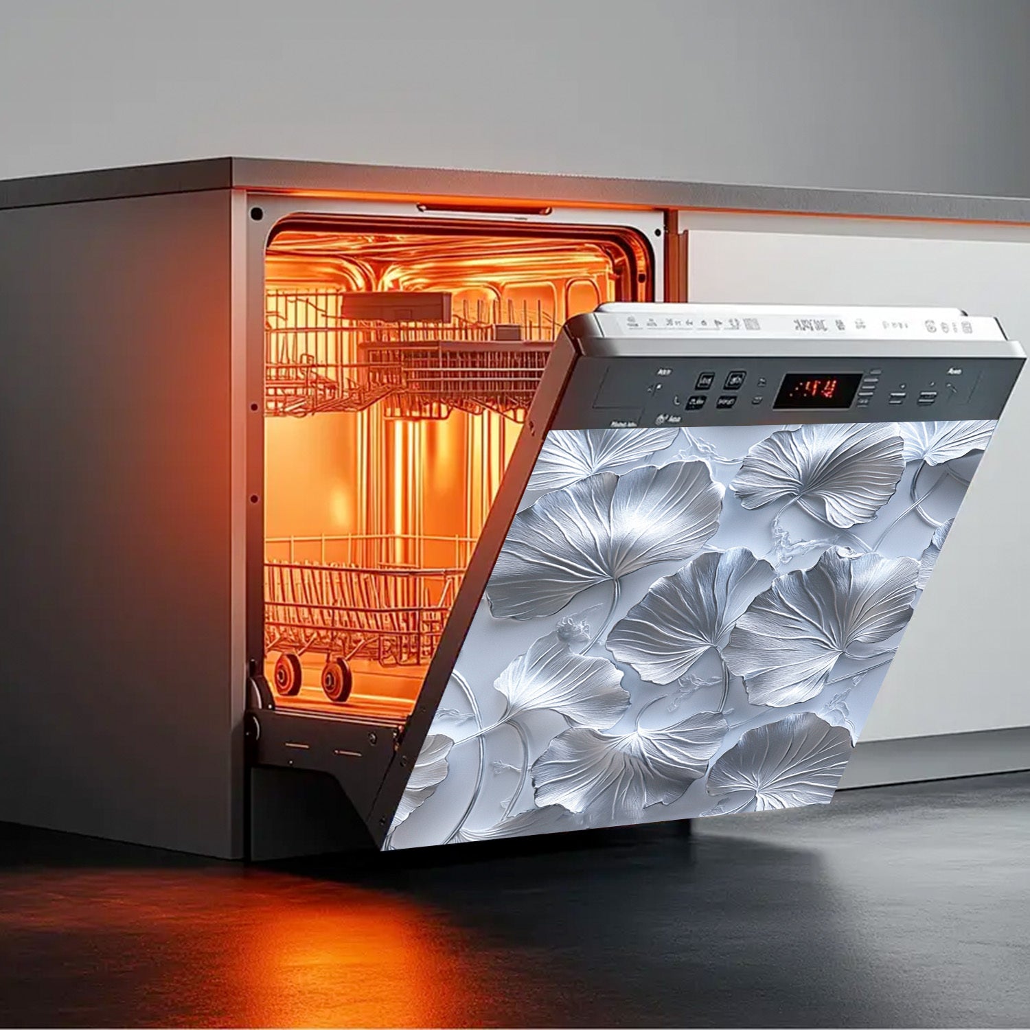 Магнитная крышка для посудомоечной машины с листом гинкго, водонепроницаемая, термостойкая металлическая панель, наклейка 58,5x65 см, декор для кухни