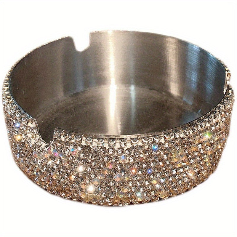 Unisex Stainless Steel Ashtray with Red and Blue Rims for Home Bar Office