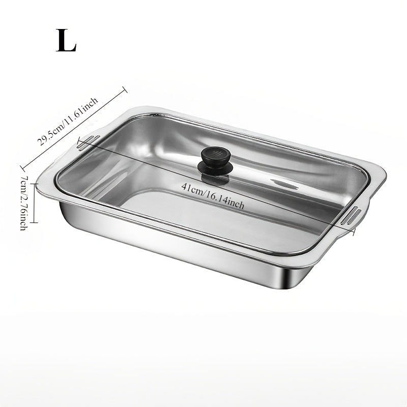 Katta rostlangan po'latdan yasalgan havo frayeri uchun plastinka, shisha qopqog' bilan, grill baliq, dengiz mahsulotlari va qovurilgan taomlar uchun