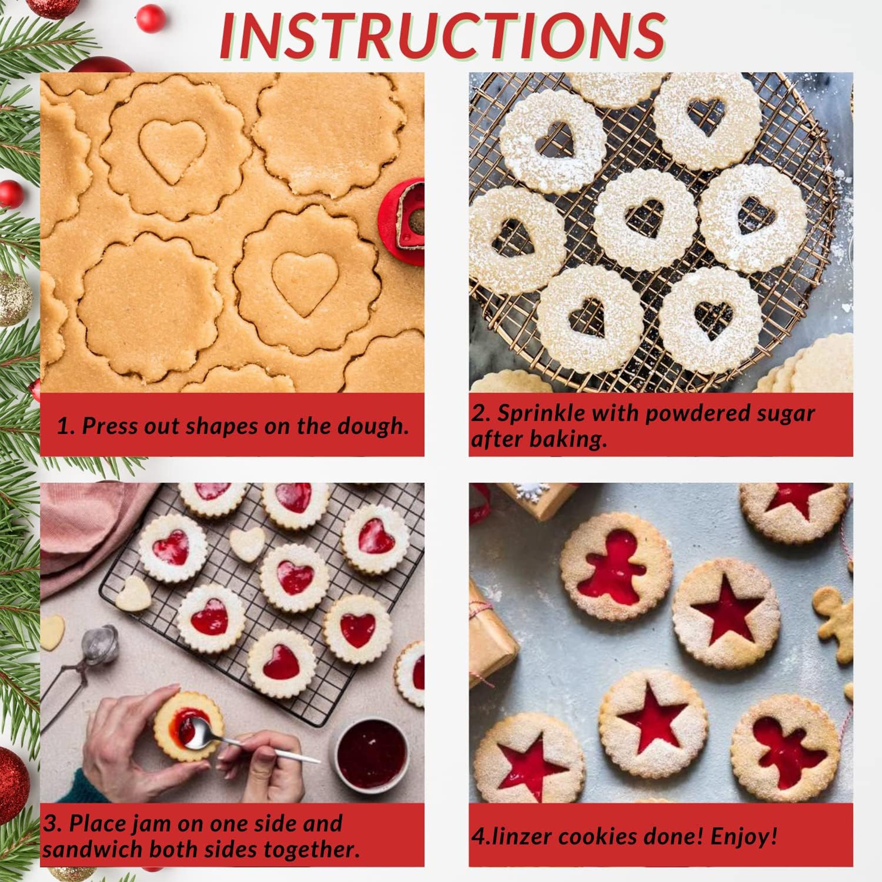 Stainless Steel Cookie Cutter Set Heart and Scalloped Edge Sandwich Molds for Baking 5cm