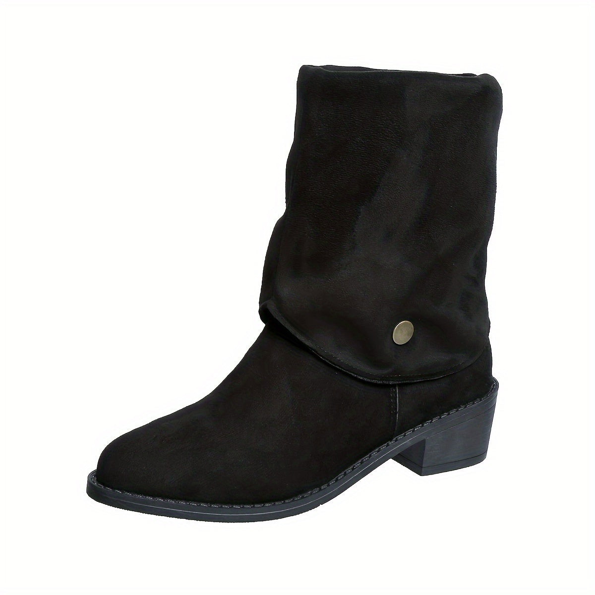 Women’s Knee-High Boots Leather Pointed Toe Chunky Heel Brown Casual Formal