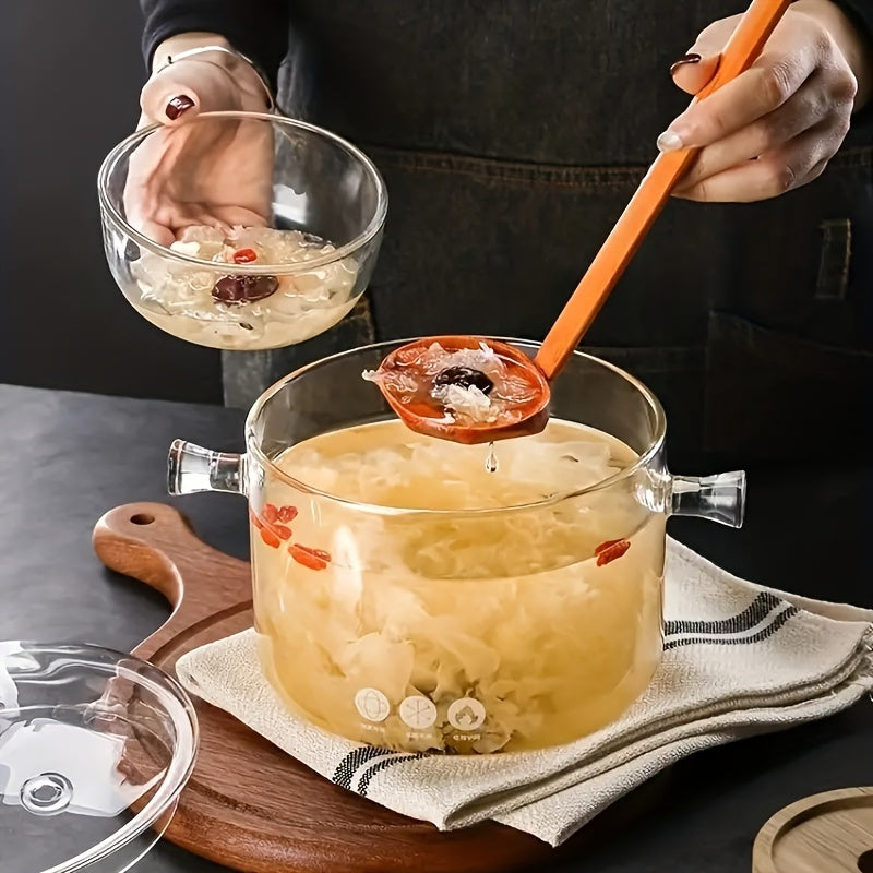 Cazo de vidrio de gran capacidad con tapa, utensilios de cocina resistentes a altas temperaturas, versátiles para sopas, guisos, fideos y leche