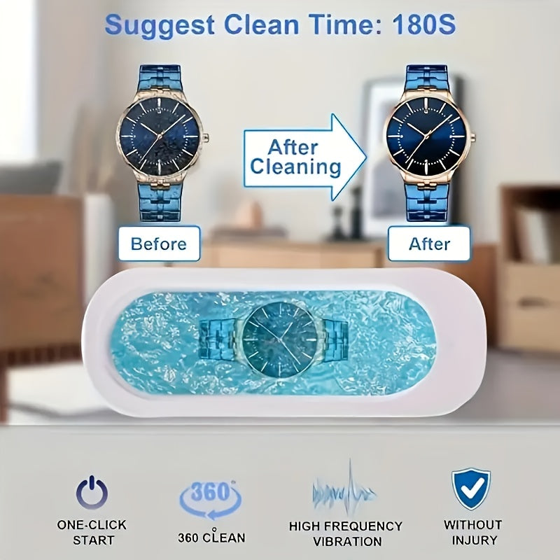 USB orqali zaryadlanadigan ko'zoynaklar va zargarlik tozalash mashinasi, Type-C zaryadlash, 200mAh batareya, 36V xavfsiz ishlash - Oq.