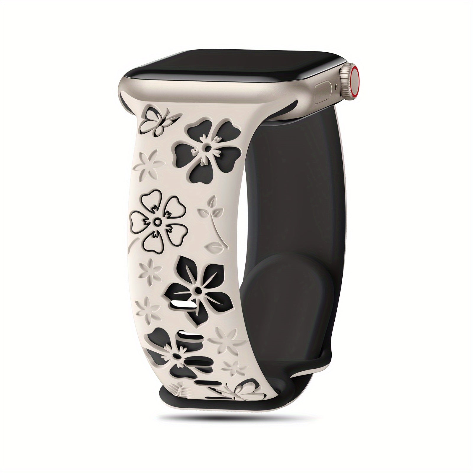 Women’s Two-Tone Floral Silicone Smartwatch Band Compatible with Apple Watch Series 9 to SE