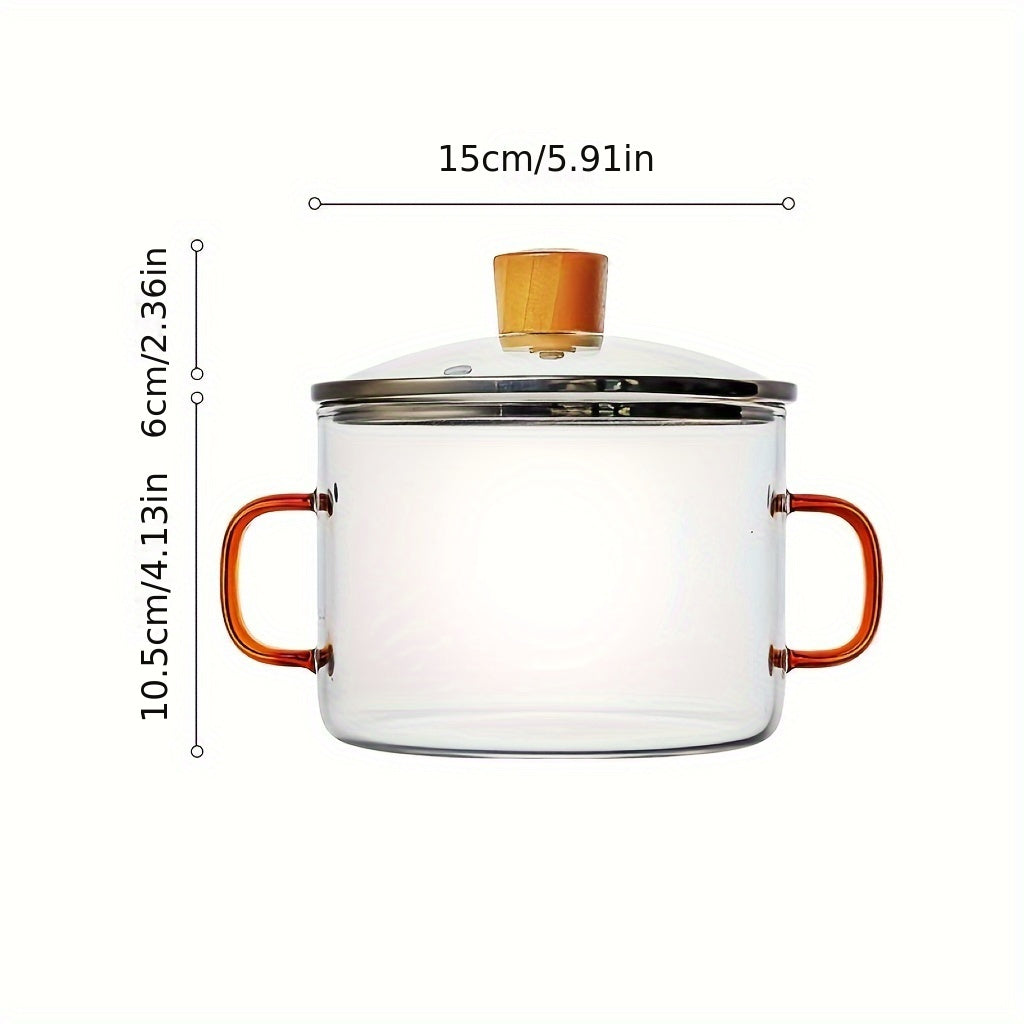 Clear Glass Saucepan with Lid High Borosilicate Heat-Resistant for Gas Stove Cooking