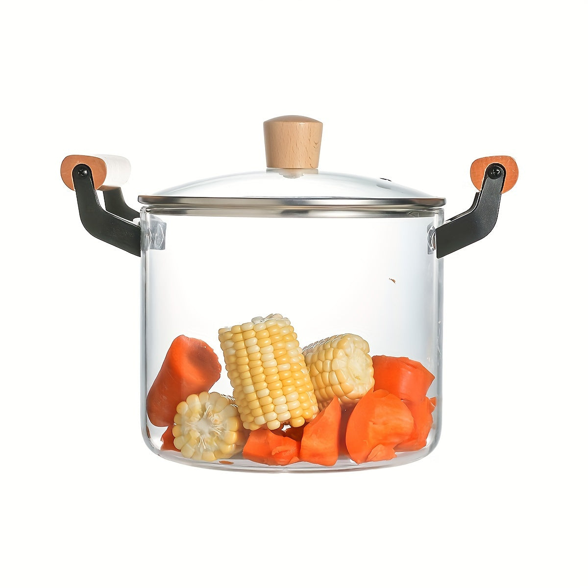 Glass Saucepan with Lid 4.5L Borosilicate Dual Wooden Handles for Soup and Noodles
