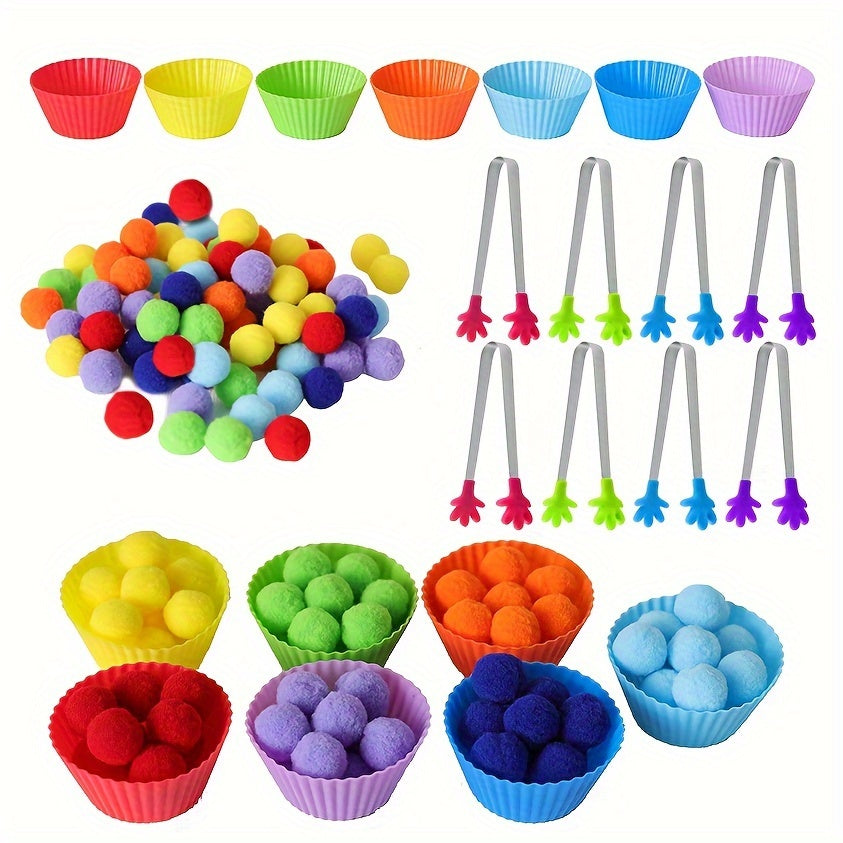 Juguete de clasificación de colores para niños para habilidades motrices finas y conteo, conjunto de pelotas de felpa