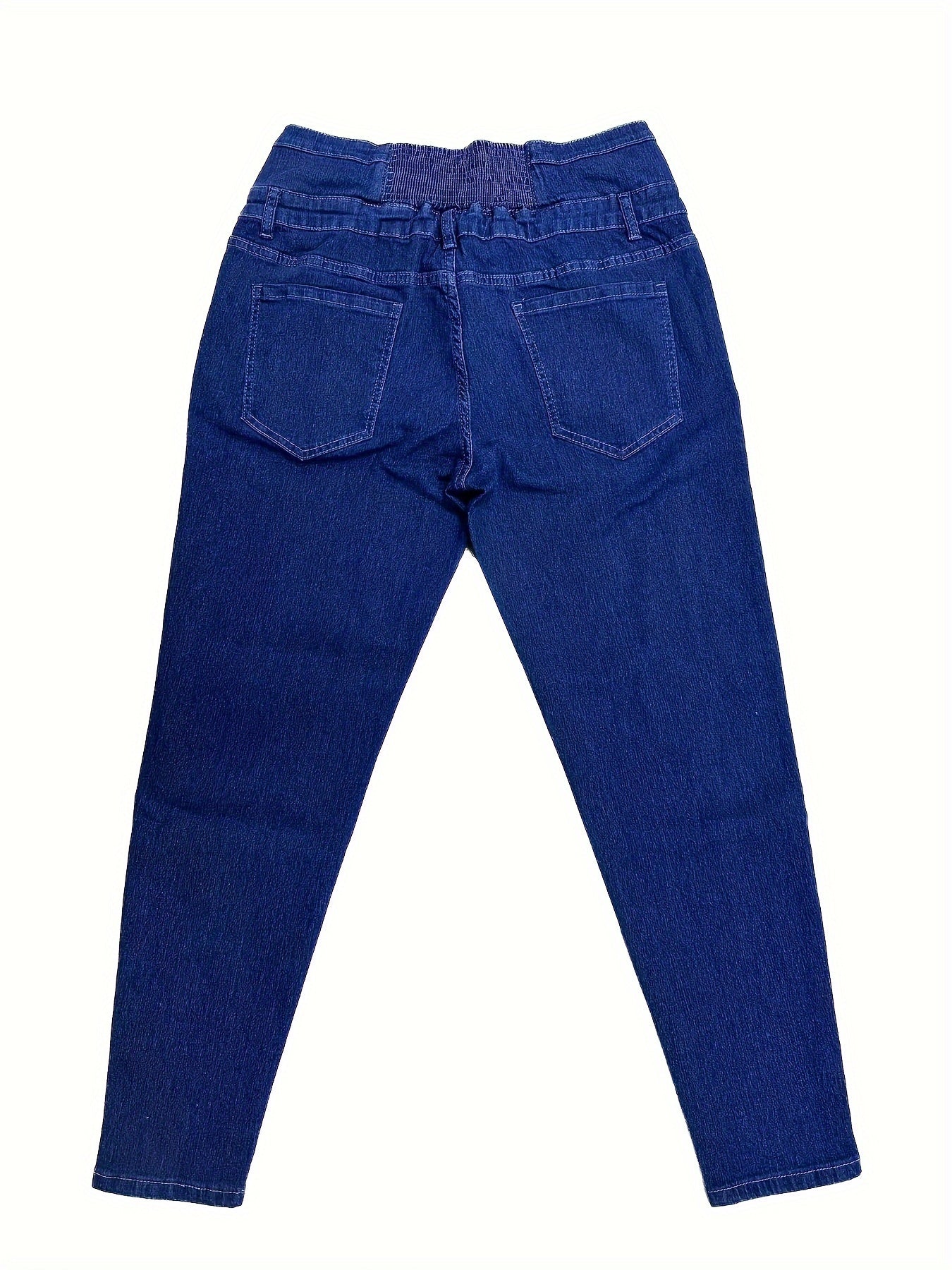 Jeans ajustados de talle alto para mujer de talla grande en mezclilla azul con ajuste elástico