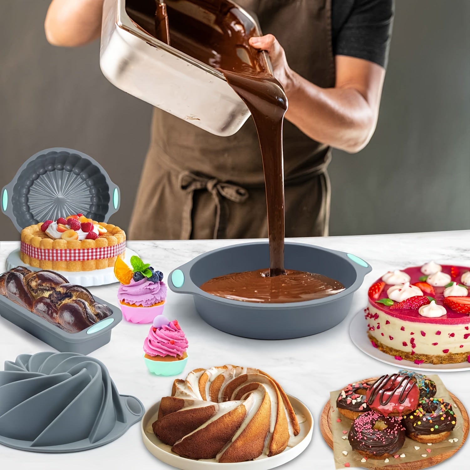 Silicone Baking Set 45 Pieces with Molds Pans Cups and Tools for Kitchen