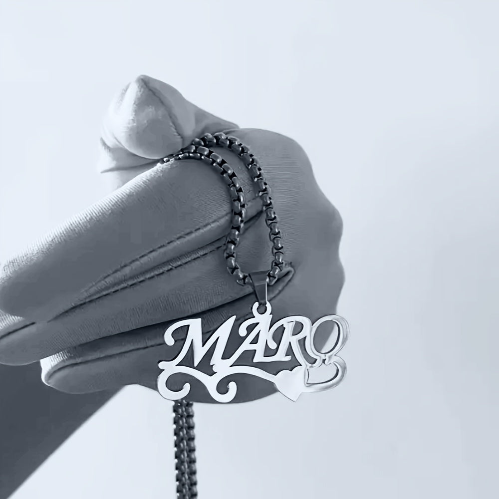 Collar personalizado con nombre cortado con láser y colgante de corazón, diseño de onda moderna, regalo para Navidad y Día del Padre