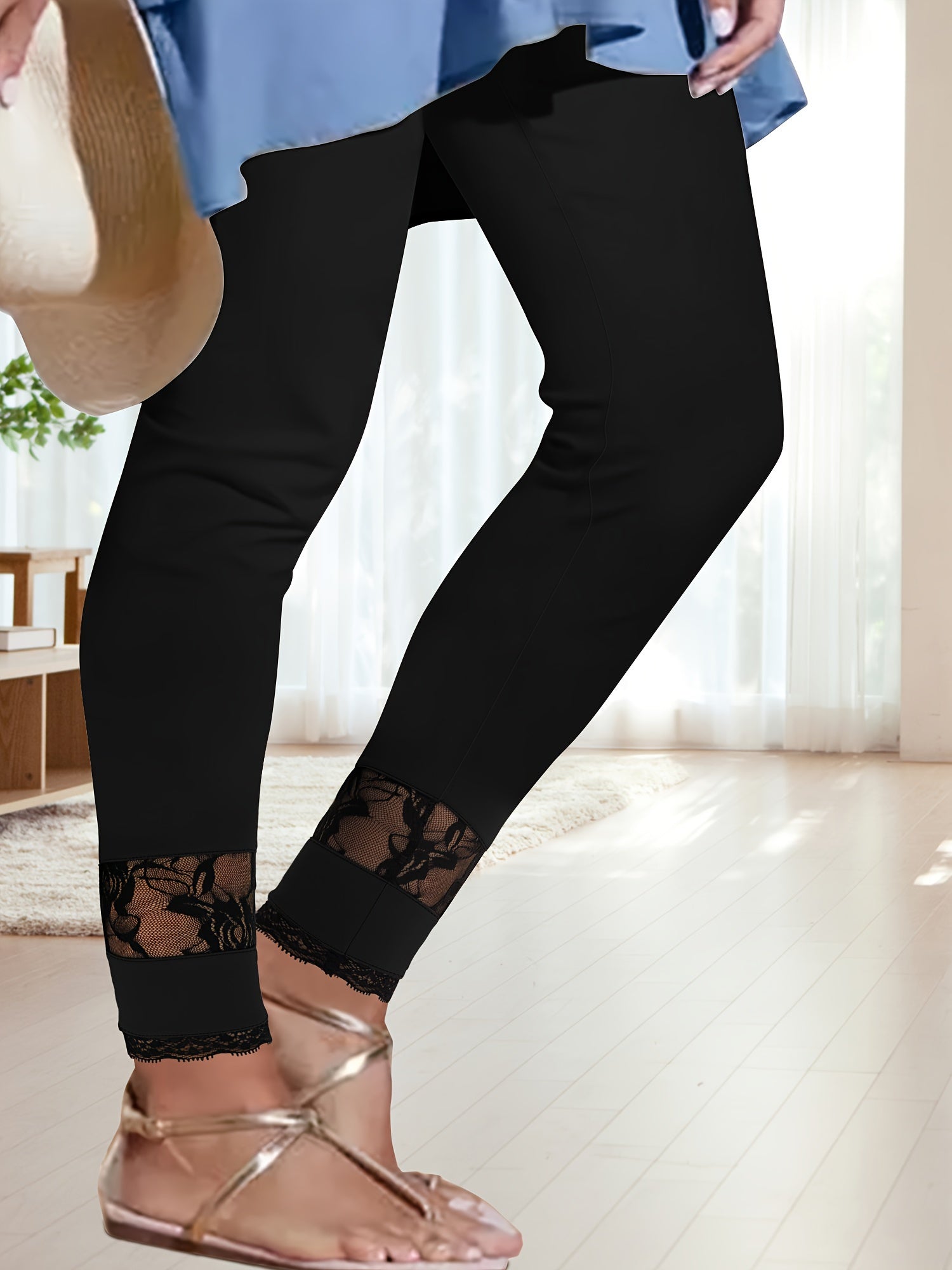 Plus o'lcham yuqori belli legginslar, elastik, ko'rinmaydigan, bir xil rang uchun ayollar