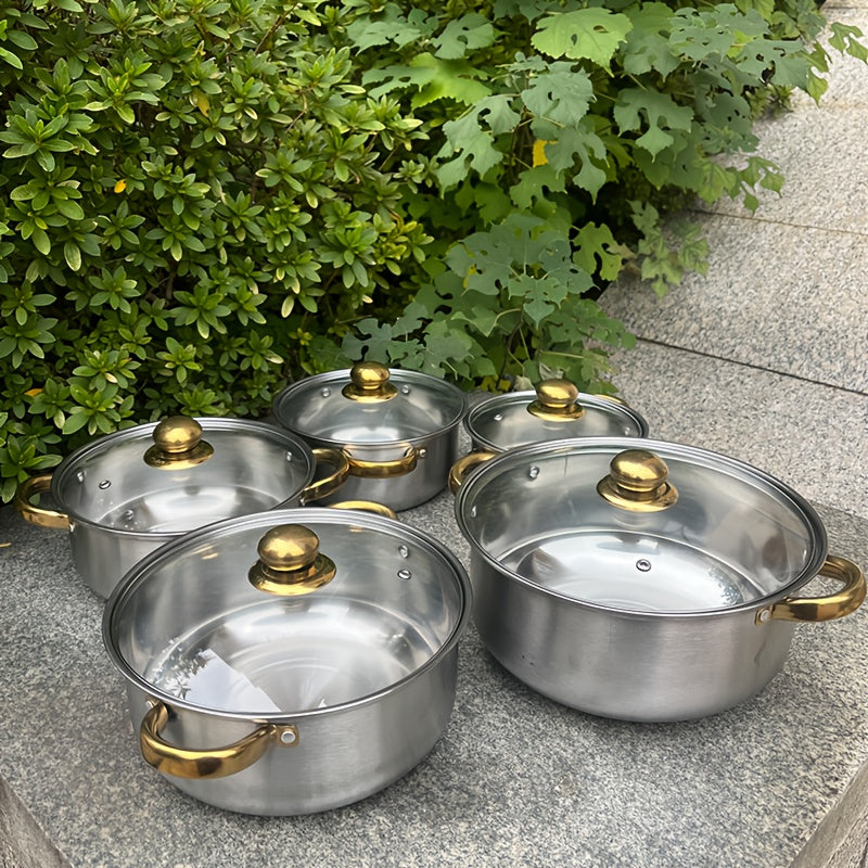 Olla de sopa de acero inoxidable con doble asa para cocinas de inducción, antiadherente y fácil de limpiar
