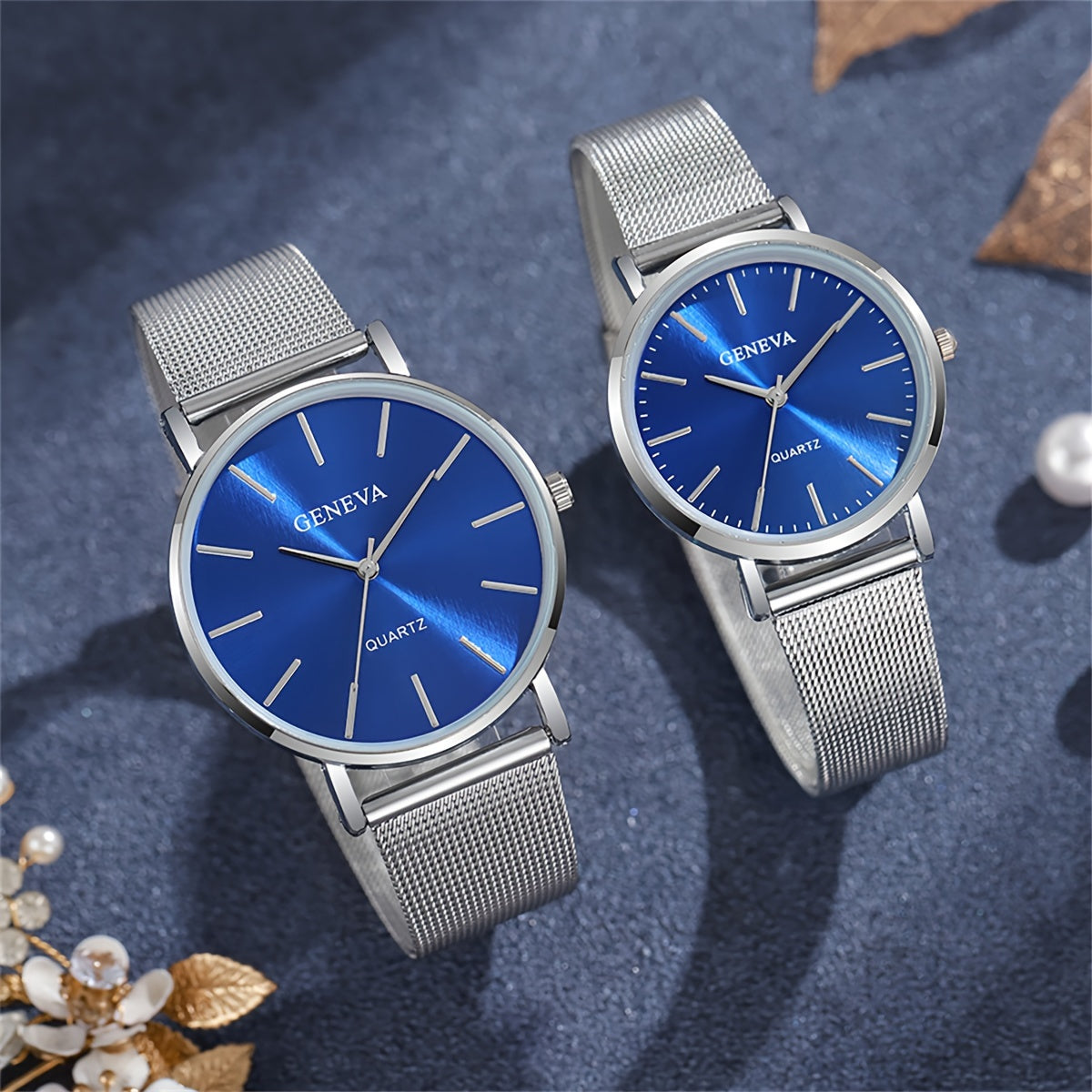 Men and Women Gold Mesh Strap Couple Watch Elegant Romantic Gift