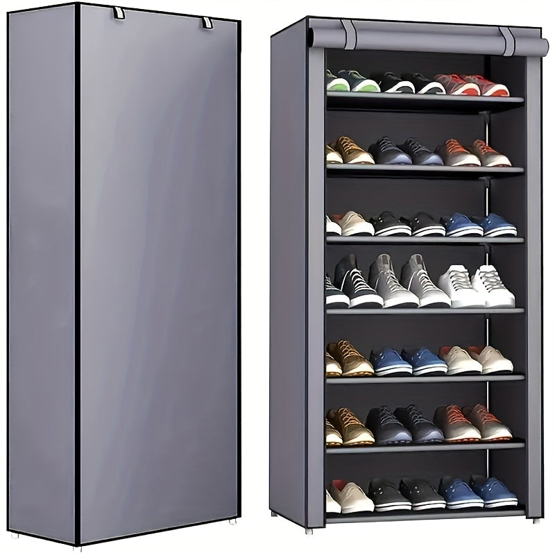 6-10 Layer Metal Shoe Rack with Dust-Proof Rolling Door Space-Saving Storage