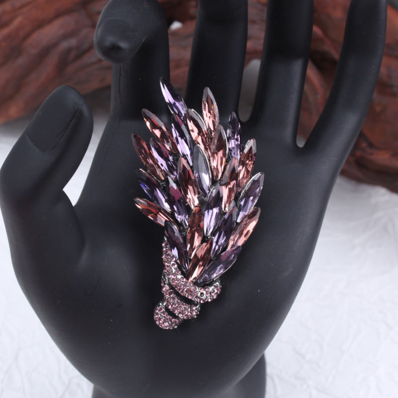 Women's Crystal Wheat Flower Brooch Rhinestone Lapel Pin for Jackets and Blazers