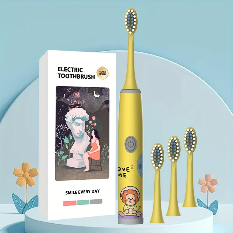 Bolalar uchun elektr tish cho'tkasi yumshoq cho'tka sochlari batareya uslubi kosmik dizayni 4-8 ta cho'tka boshlarini o'z ichiga oladi