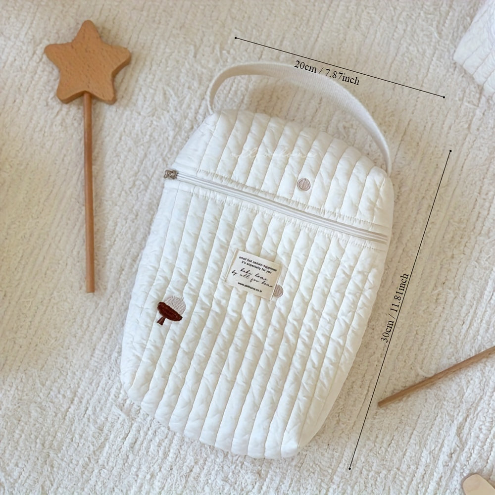 Bolsa de pañales de algodón con bordado acolchado, cremallera para cochecito y almacenamiento en bolsa húmeda