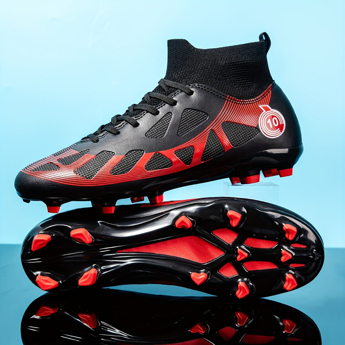 Men's White and Teal High-Top Soccer Cleats with Long Studs for Outdoor Training and Matches