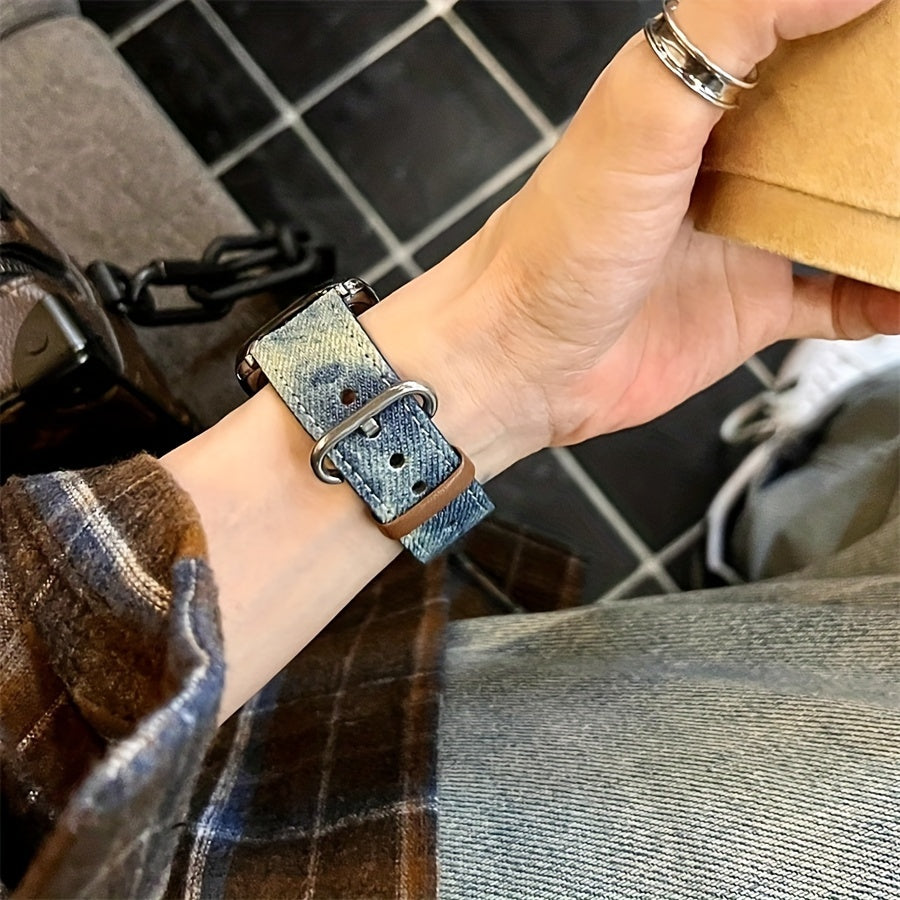 Ретро-тай-дай джинсовый ремешок для Apple Watch, регулируемый ремень совместим с различными моделями.