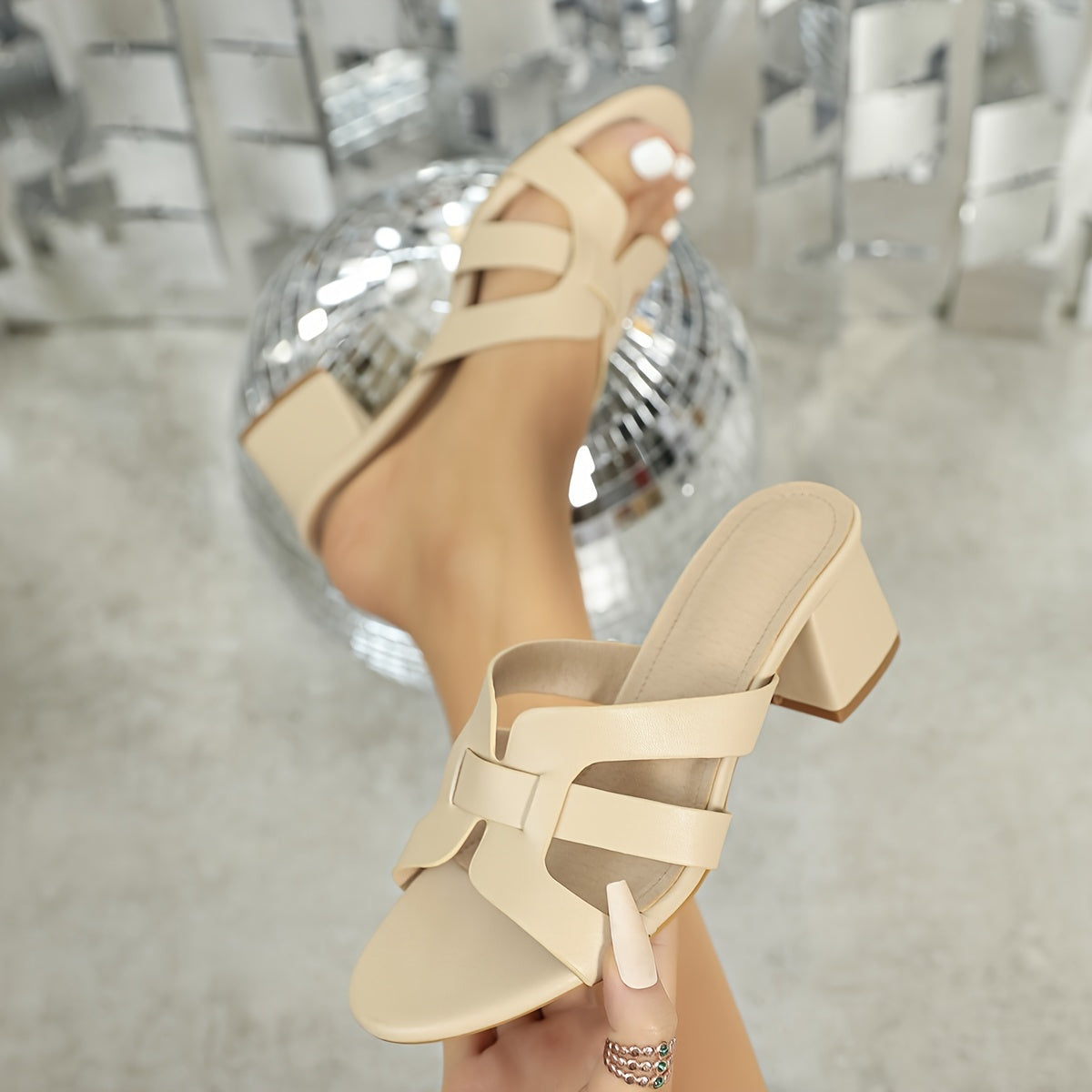 Women's Chunky Heel Sandals Open Toe Slip-On Summer Casual Slides