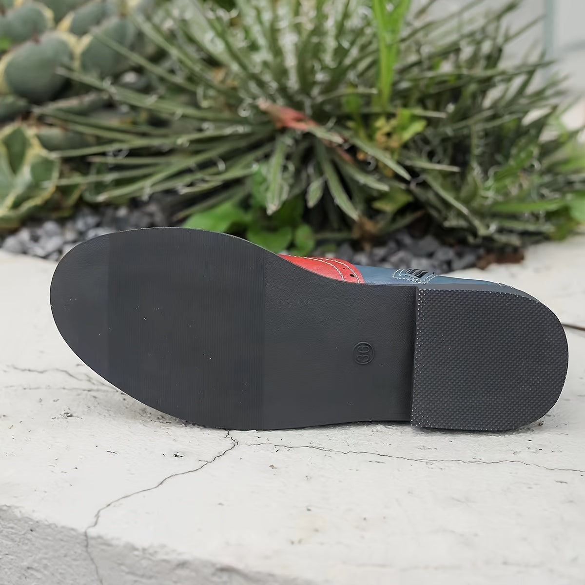 Women's Patchwork Leather Boots Side Zipper Platform Walking Comfortable Shoes