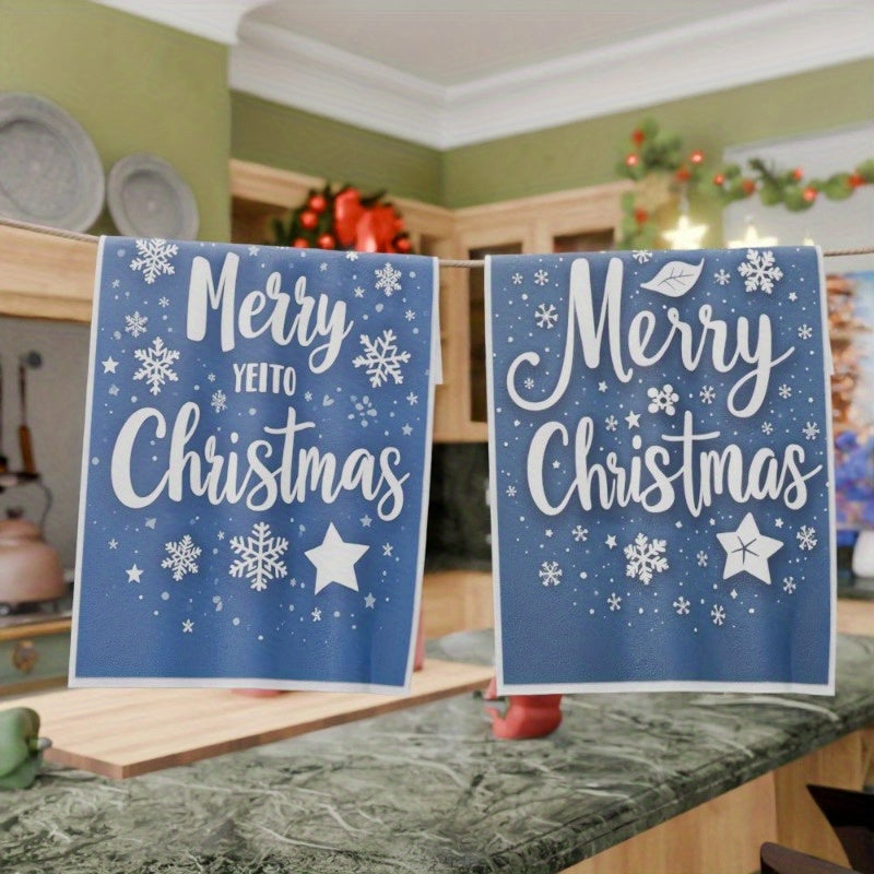 Set of 2 Christmas Towels 18x66cm Snowflake Design Festive Holiday Decor