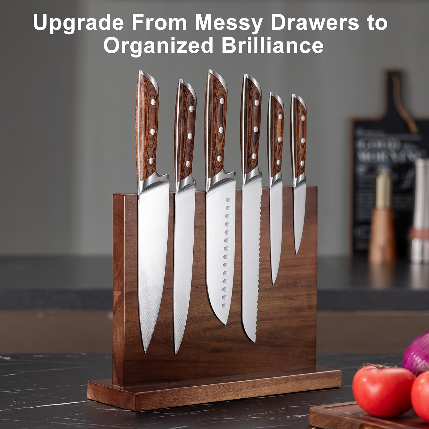 Wooden Magnetic Knife Holder Dual-Sided Knife Block with Strong Magnets
