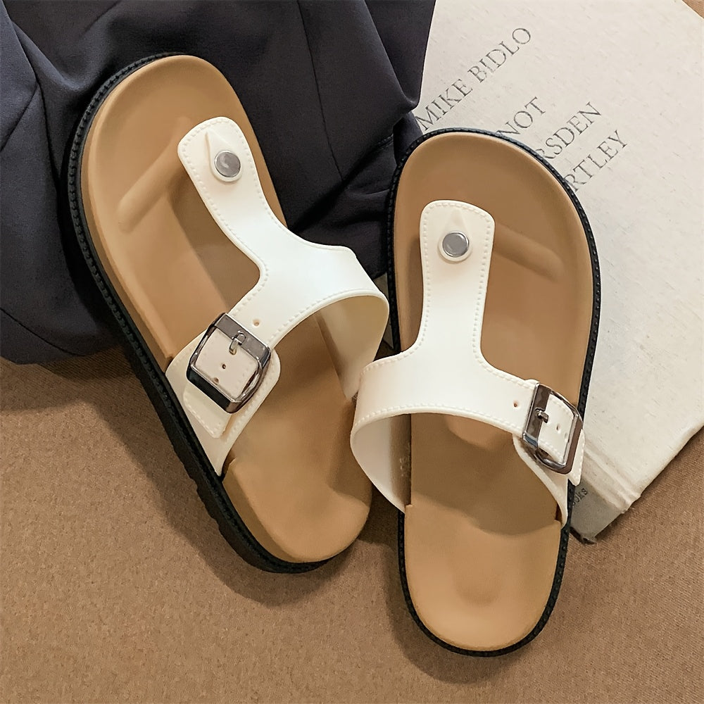 Women's Summer Slip-On Thong Sandals EVA Beach Casual Shoes Black Beige