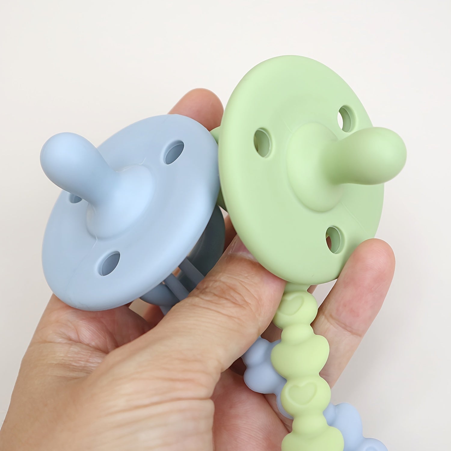 Baby Silicone Pacifiers Bundle of 2 with Pacifier Chains Food Grade Safe for Newborns