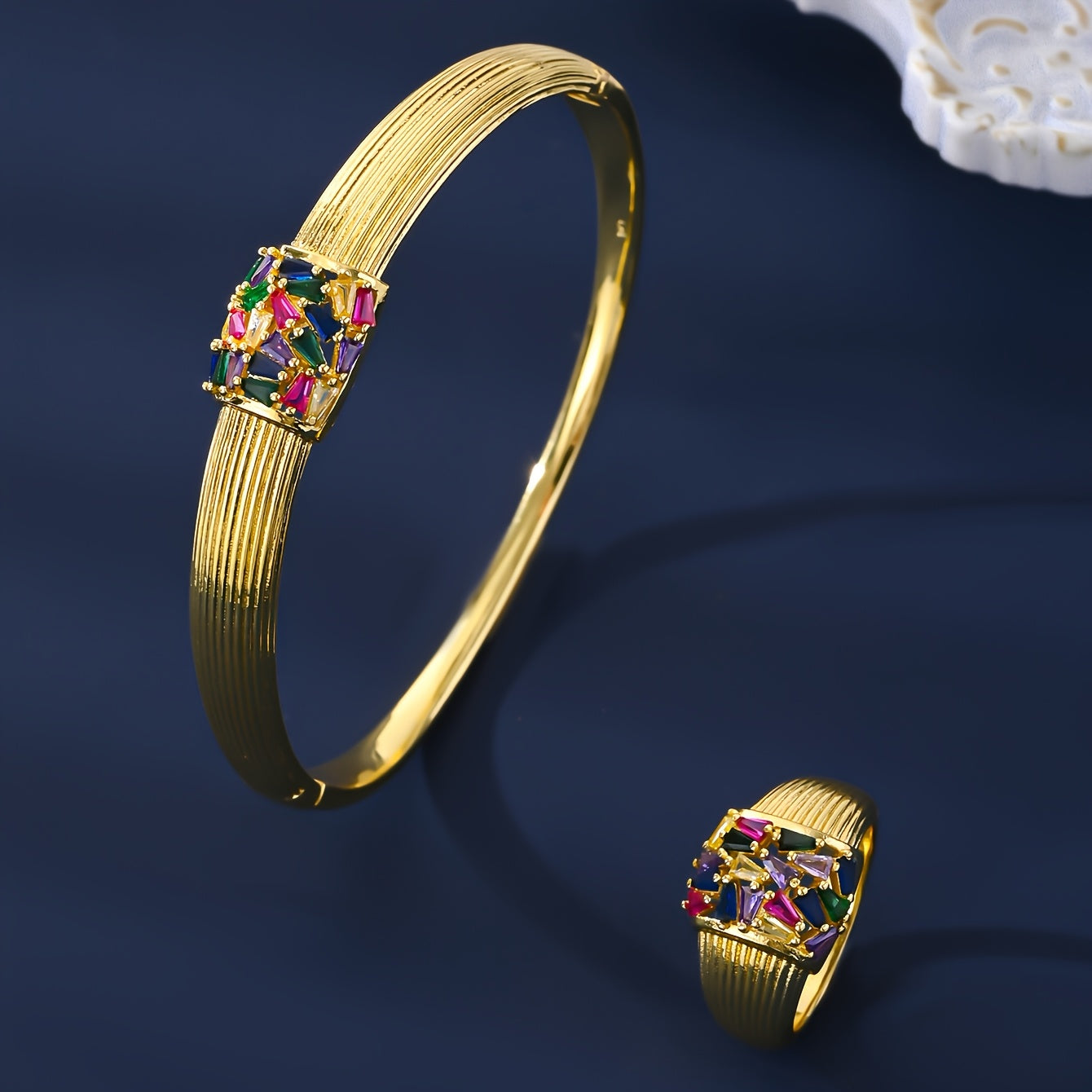 MEIZ tomonidan Vintage Luxury Style Jewelry Set - Nafis 18K oltin qoplamali zirkon to'plami, zargarlik buyumlari, bilaguzuk va uzukni o'z ichiga oladi - Har kuni kiyish yoki sovg'a berish uchun ideal