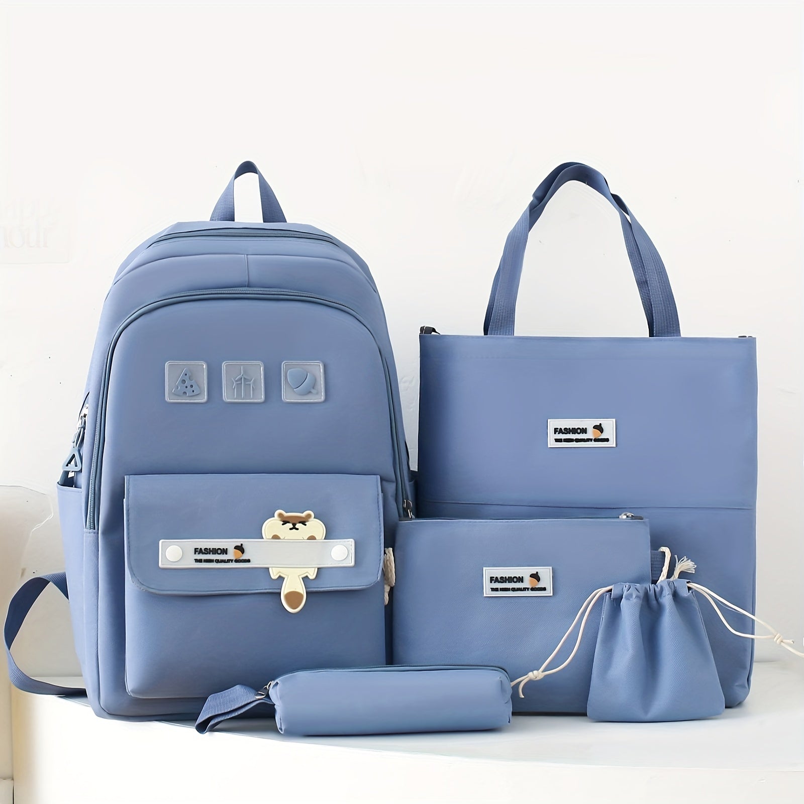 5-ta qismli multfilm maktab sumkasi to'plami, tote sumka, crossbody ruchka qutisi va chizilgan sumkasi bilan