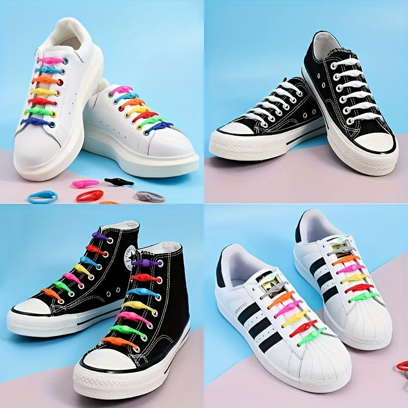 24pcs Colorful Elastic Silicone No-Tie Shoelaces for Sneakers