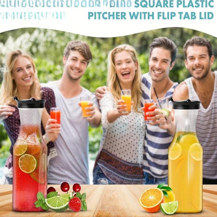 3pc Clear Square Pitcher Set 50oz 67oz with Flip Lids for Iced Tea Juice