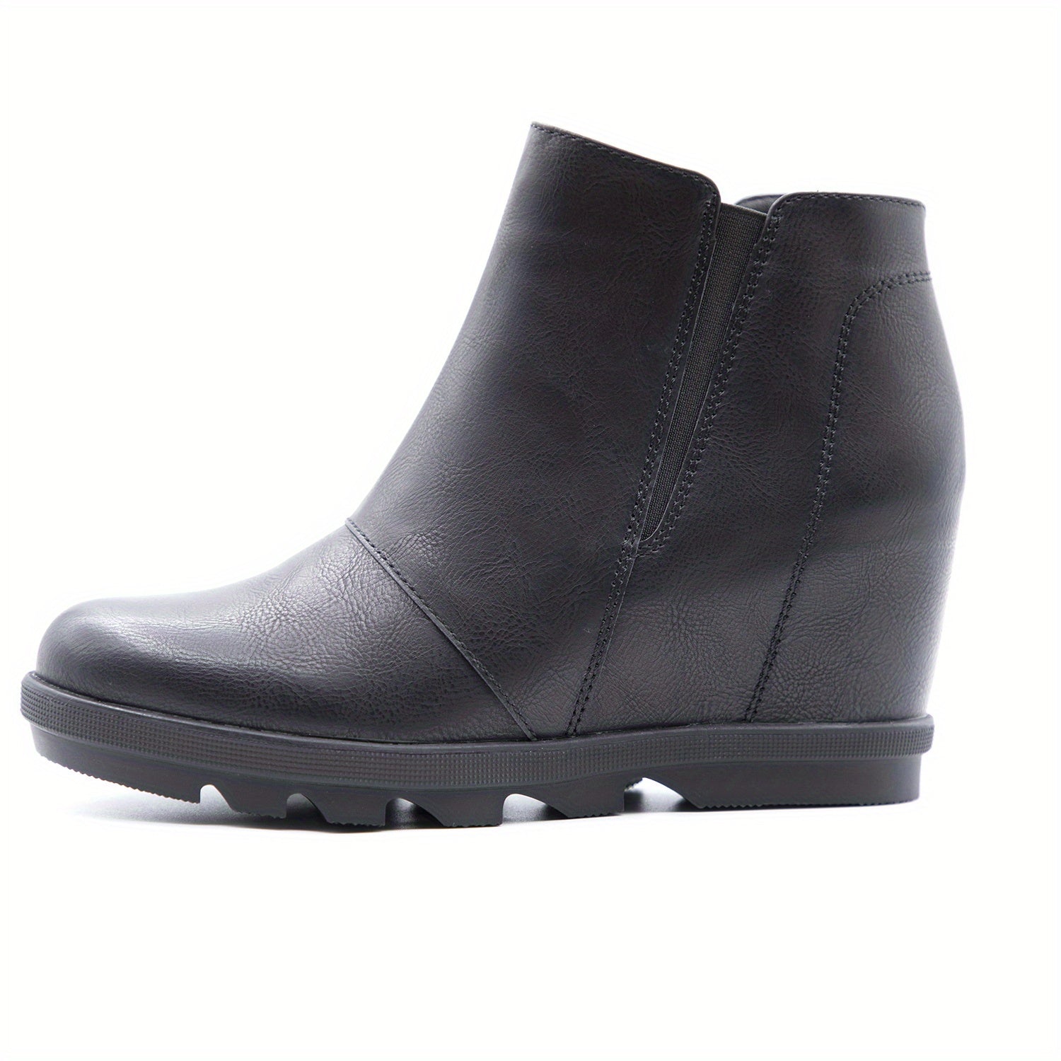 Women's Faux Leather Slip-On Wedge Ankle Boots Brown Casual Comfort