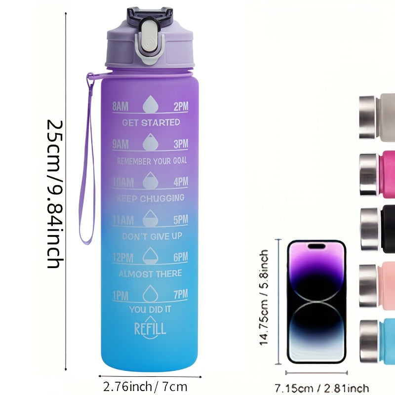BPA-Free Water Bottle with Straw and Time Marker for Fitness and Sports